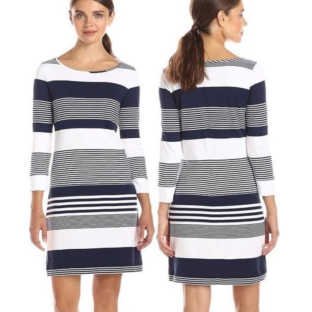 Lilly Pulitzer Marlowe Dress Women XS Navy White Pima Cotton Coastal Nautical